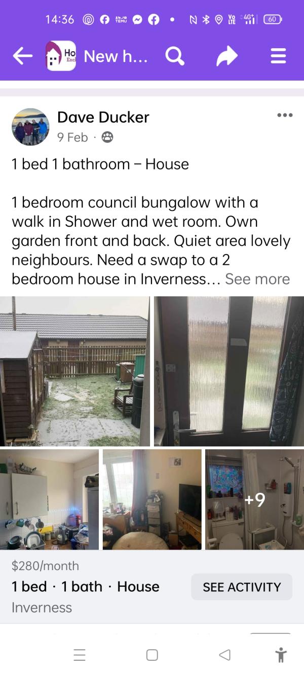 1 bedroom bungalow for swap